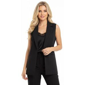 New Savile Row Co London Black Longline Sleeveless Open Blazer Vest